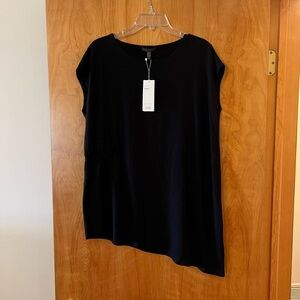EILEEN FISHER Viscose Jersey Asymmetric Top Black Shirt Cinch Side NWT Medium